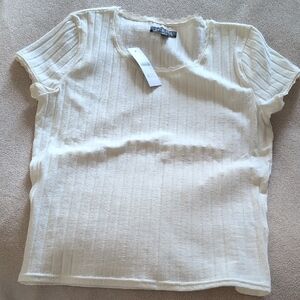 J Crew Ivory Pointelle Tee Small NWT